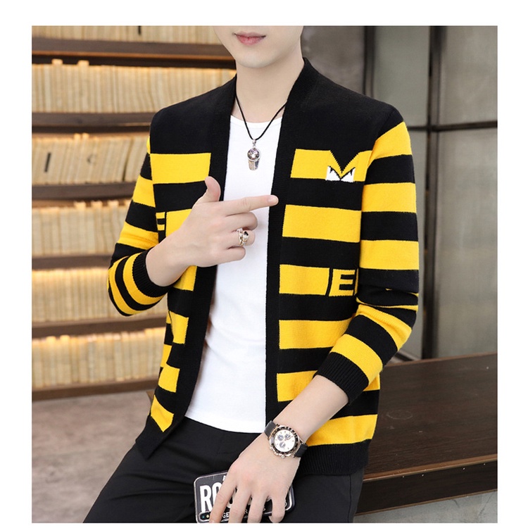 Áo Khoác Len cardigan Sọc Ngang Thời Trang Hàn Quốc Mới Cho Nam