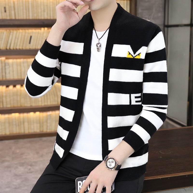 Áo Khoác Len cardigan Sọc Ngang Thời Trang Hàn Quốc Mới Cho Nam