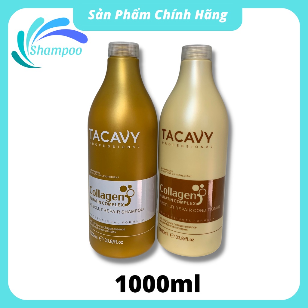 Tacavy - Cặp Dầu Gội Xả Tacavy 1000Ml Giảm Gãy Rụng Phục Hồi Tóc Hư Tổn Khô Xơ