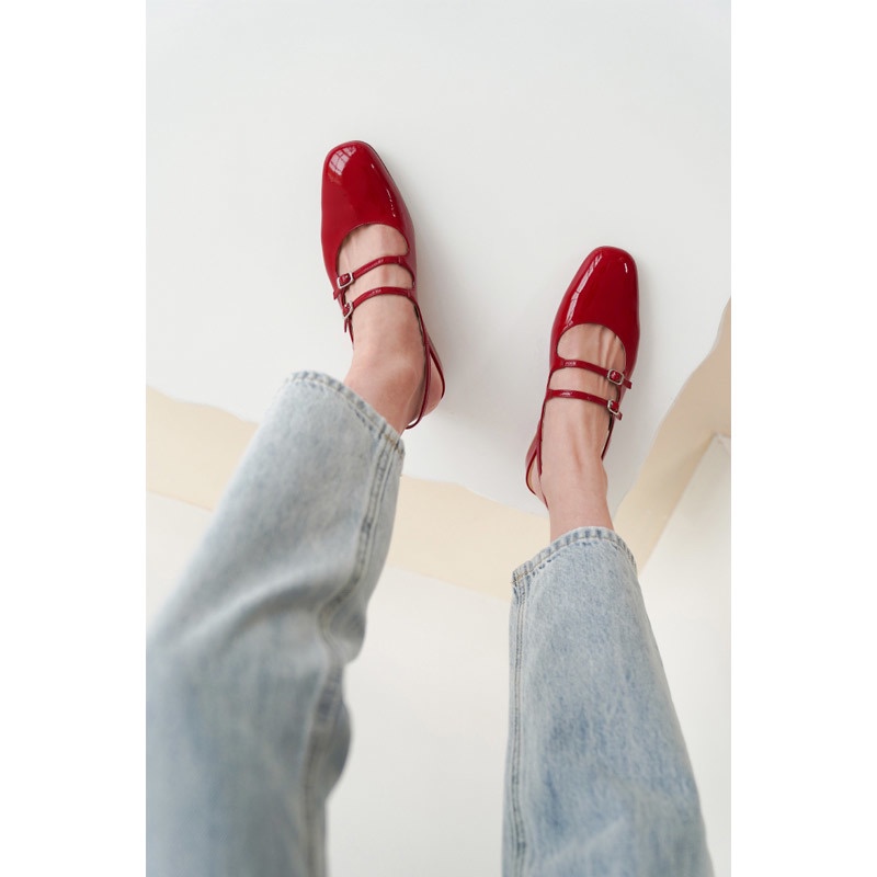 Giày Xăng Đan Gót Thấp Hở Mũi Chất Liệu Da Phong Cách Pháp Thời Trang Mùa Xuân 2023 Cho Nữ