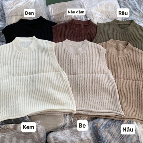 Áo gile len gân trơn form rộng