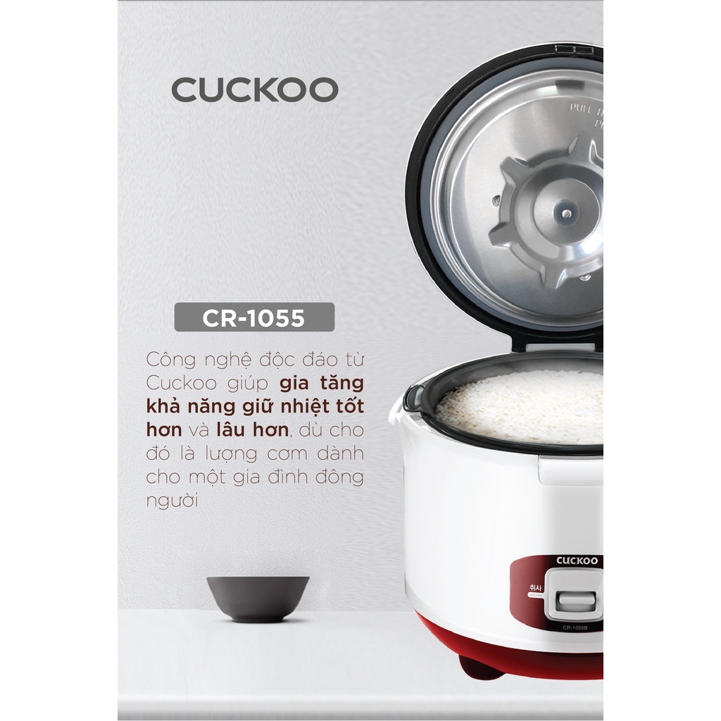 Nồi cơm điện tử Cuckoo CR-1055 1,8 lít màu trắng đỏ phiên bản tiếng Anh - Hàng Chính hãng Cuckoo Vina