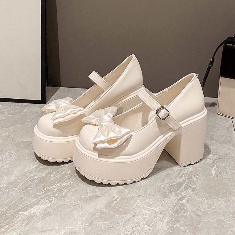 XẢ KHO SIÊU RẺ Giày cao gót gót giày cao gót Mary Jane Bowknot JK giày da nhỏ