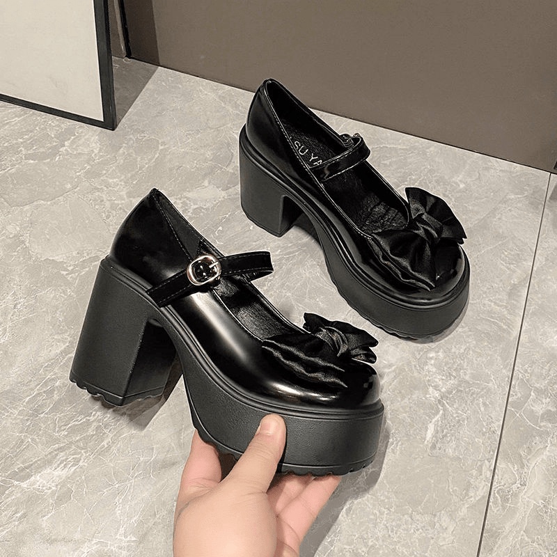 XẢ KHO SIÊU RẺ Giày cao gót gót giày cao gót Mary Jane Bowknot JK giày da nhỏ