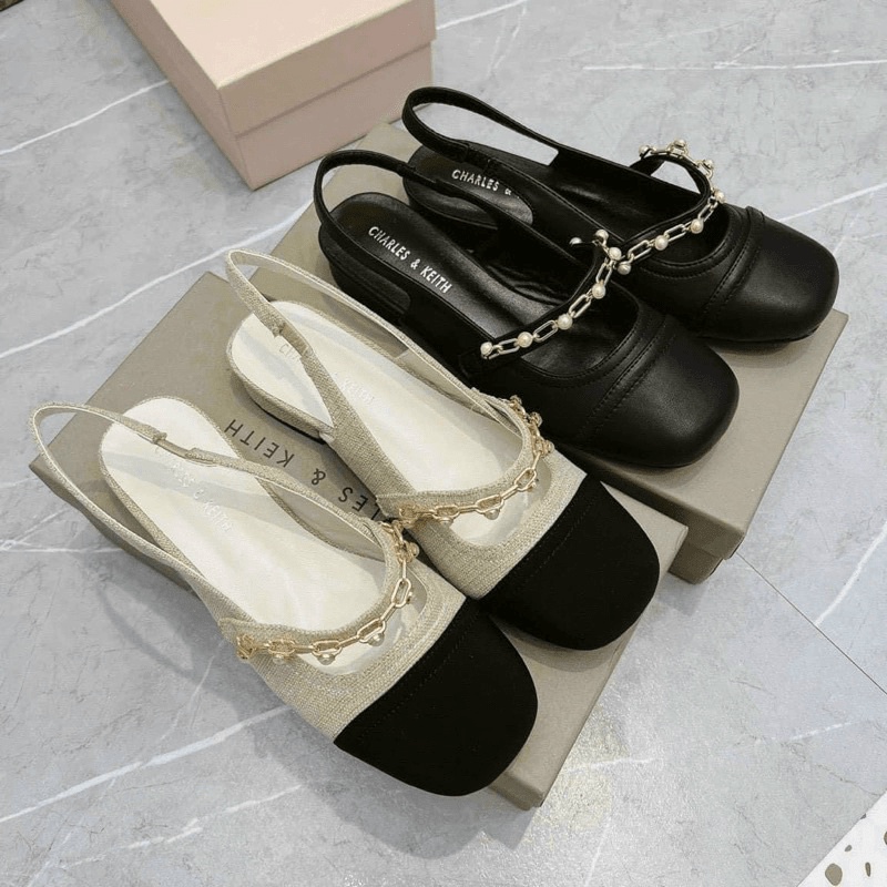 XẢ KHO SIÊU RẺ giày bệt nữ dây xích ngọc bít mũi hở gót 2cm hàng vnxk