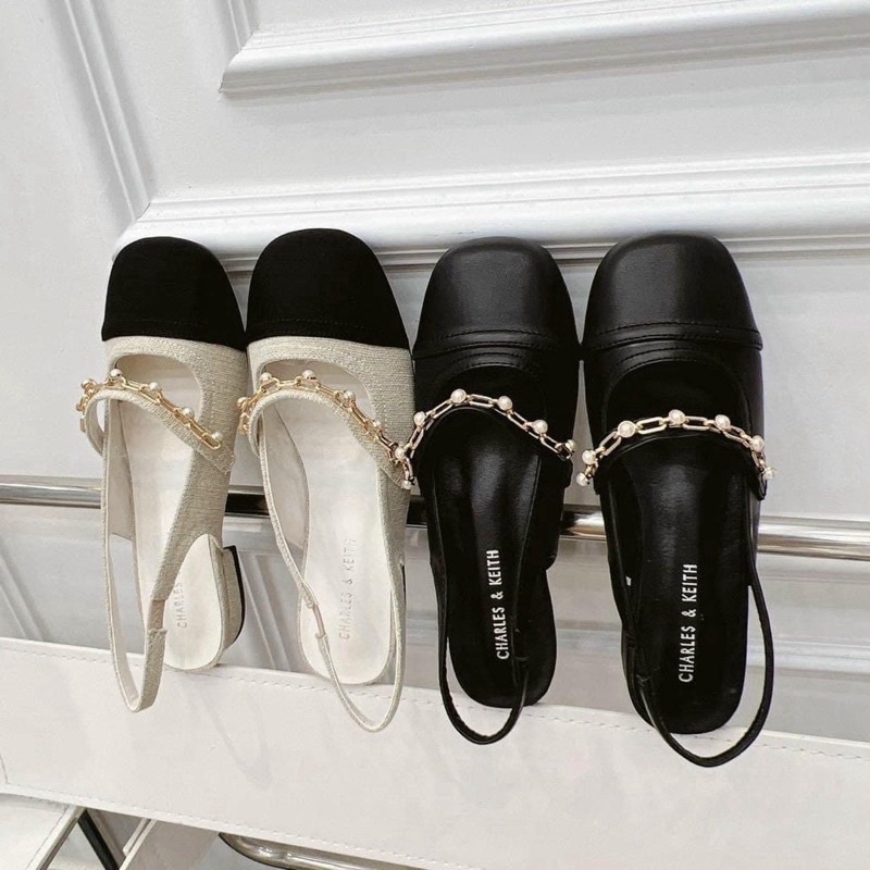 XẢ KHO SIÊU RẺ giày bệt nữ dây xích ngọc bít mũi hở gót 2cm hàng vnxk