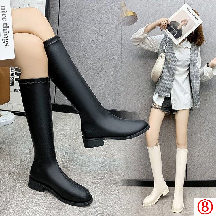 Giày Bốt martin Mỏng Cổ Cao Quá Gối Mũi Vuông Có size Lớn 35-44 / 41 / 42 / 43 Thời Trang Dành Cho Nữ