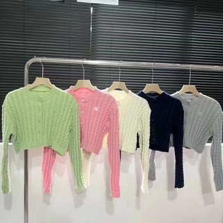Áo khoác cardigan len croptop vặn thừng thêu form rộng
