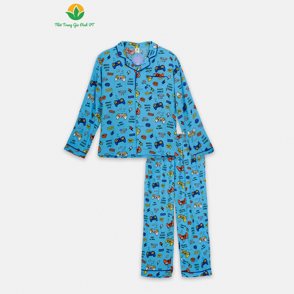 Bộ lanh bé trai quần dài áo dài tay Pijama bigsize thời trang gia đình VT - B70.2314