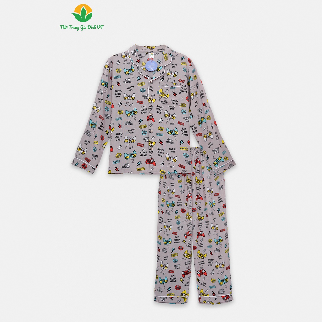 Bộ lanh bé trai quần dài áo dài tay Pijama bigsize thời trang gia đình VT - B70.2314