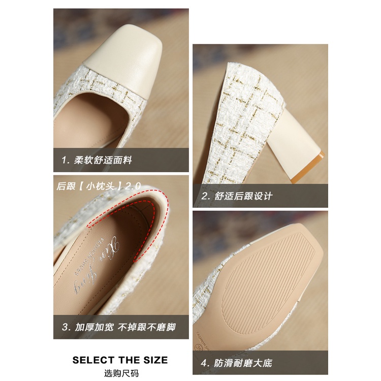 Nhìn hay quá!Giày Cao Gót Mũi Vuông Chất Liệu Da Cao Cấp Thời Trang Theo Phong Cách Pháp Cho Nữ