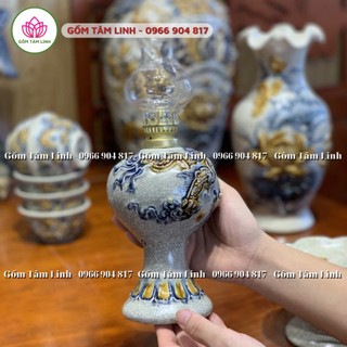 Đèn thờ cúng, đèn dầu để bàn thờ gia tiên men rạn đắp nổi Bát Tràng cao cấp