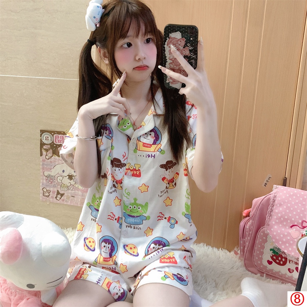 Bộ Đồ Ngủ Ngắn Tay In Hoạt Hình toy story Thời Trang Mùa Hè Cho Nữ