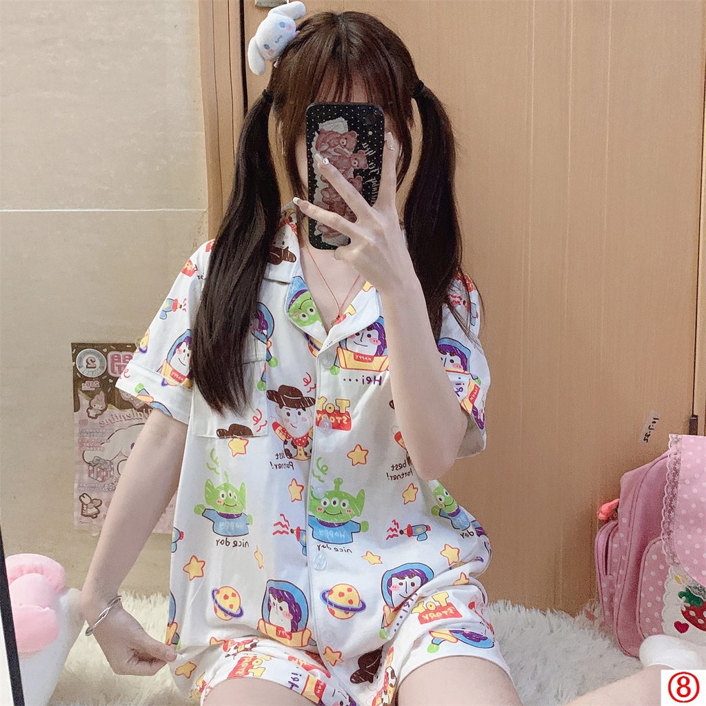 Bộ Đồ Ngủ Ngắn Tay In Hoạt Hình toy story Thời Trang Mùa Hè Cho Nữ