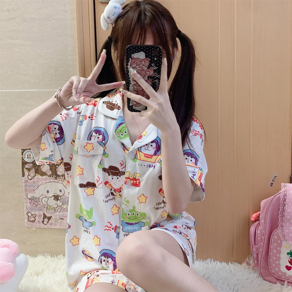 Bộ Đồ Ngủ Ngắn Tay In Hoạt Hình toy story Thời Trang Mùa Hè Cho Nữ