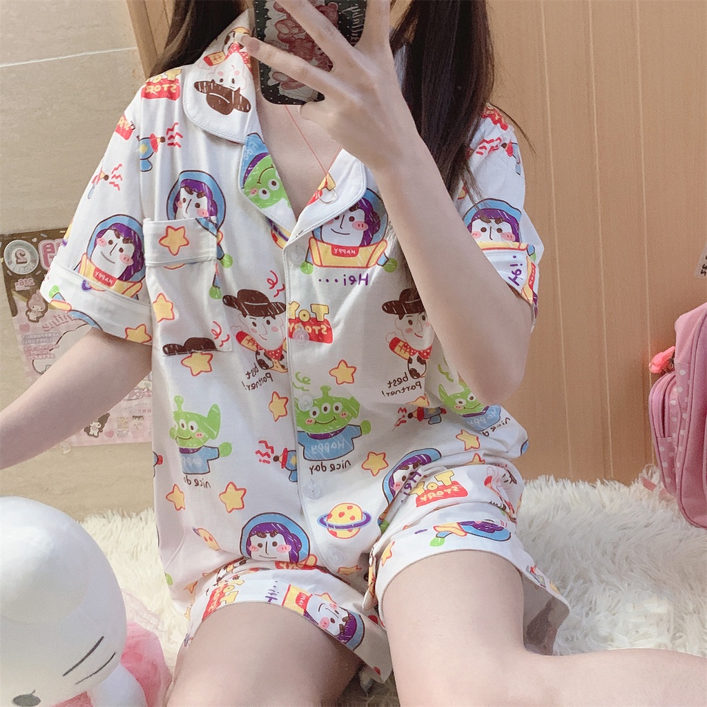 Bộ Đồ Ngủ Ngắn Tay In Hoạt Hình toy story Thời Trang Mùa Hè Cho Nữ