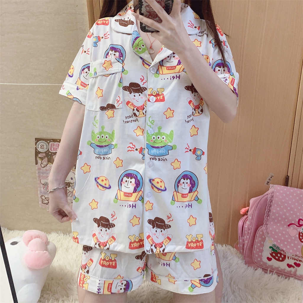 Bộ Đồ Ngủ Ngắn Tay In Hoạt Hình toy story Thời Trang Mùa Hè Cho Nữ