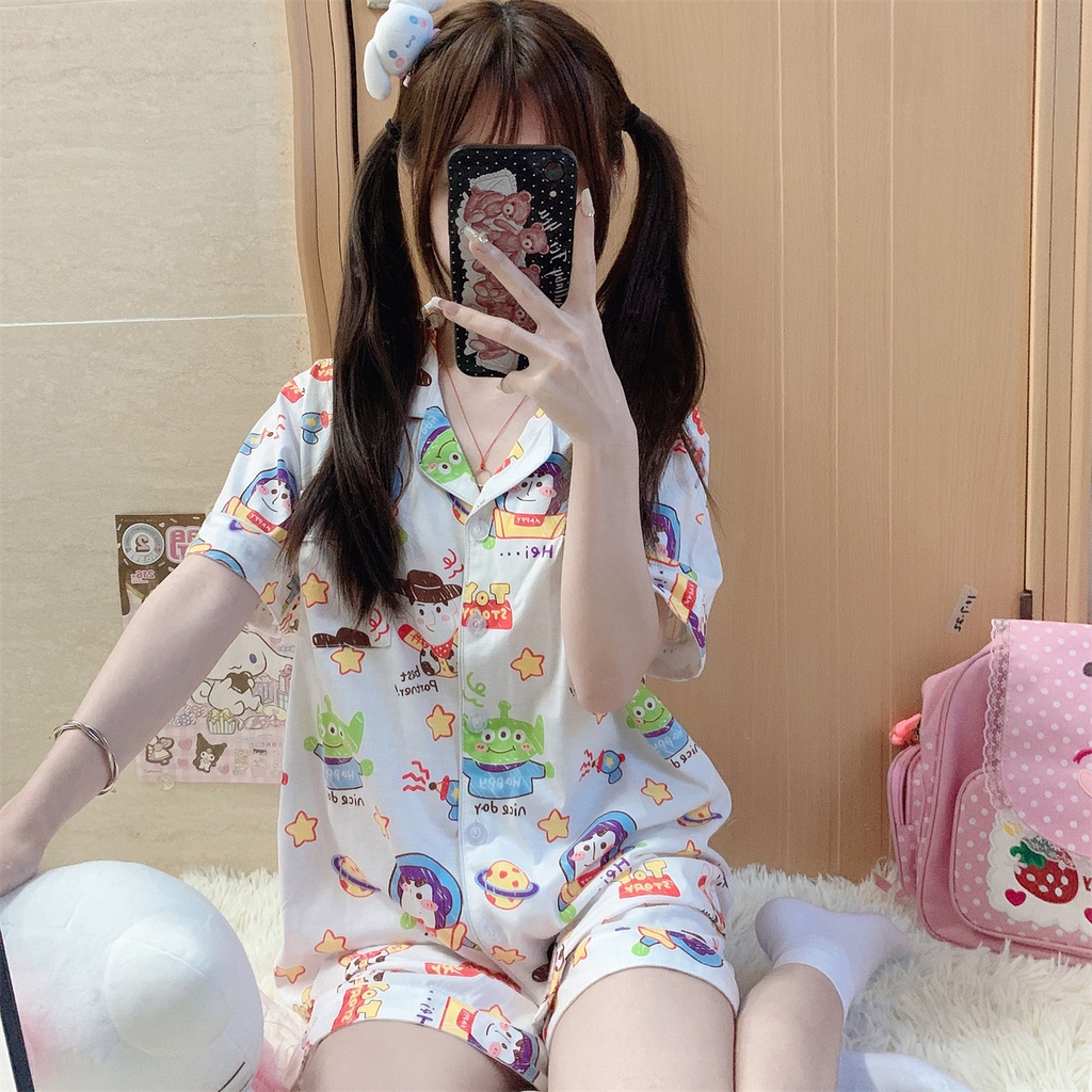 Bộ Đồ Ngủ Ngắn Tay In Hoạt Hình toy story Thời Trang Mùa Hè Cho Nữ