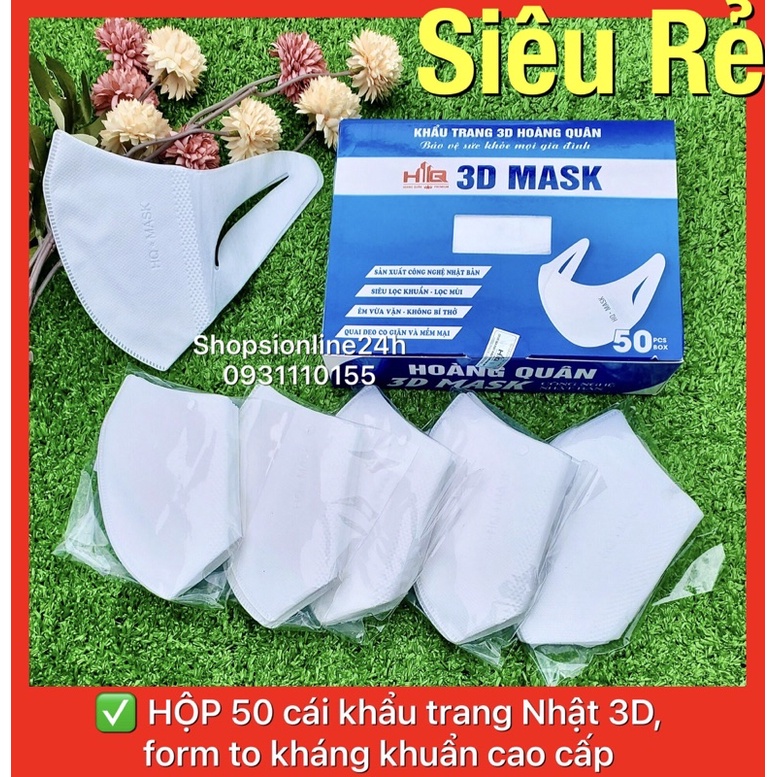 ✅ Hộp 50 cái khẩu trang Nhật 3D Mask kháng khuẩn mềm mịn cao cấp Hoàng Quân