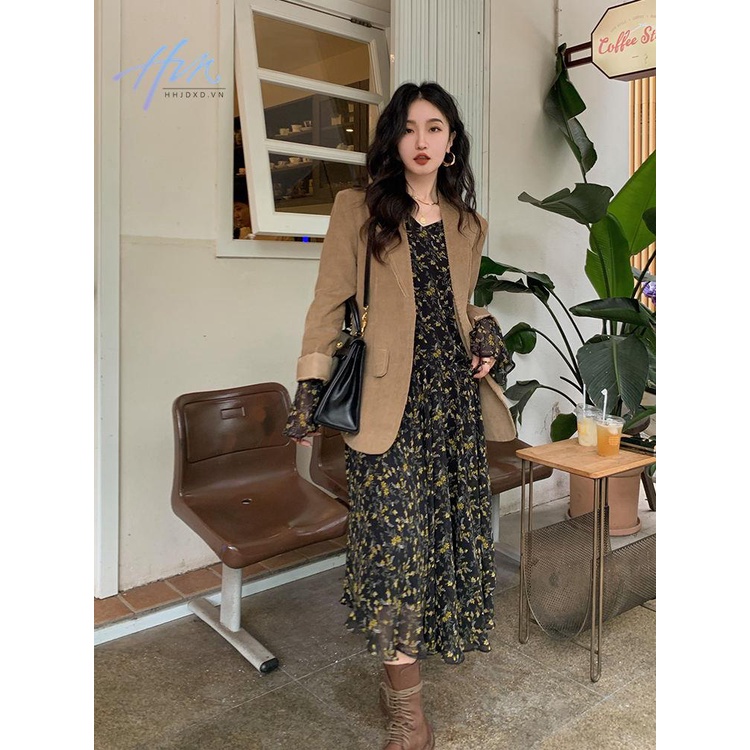 Đầm Dài Tay Dài Cổ Chữ v In Họa Tiết Hoa Phong Cách retro Pháp Thời Trang Mùa Xuân 2023 Mới