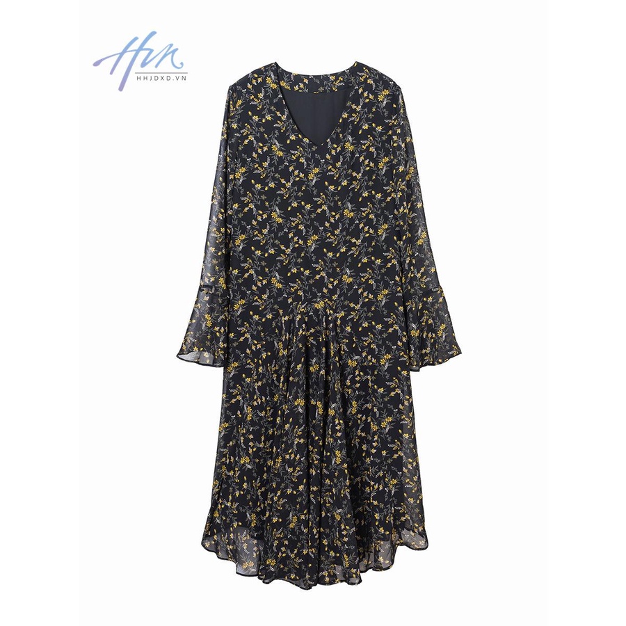 Đầm Dài Tay Dài Cổ Chữ v In Họa Tiết Hoa Phong Cách retro Pháp Thời Trang Mùa Xuân 2023 Mới