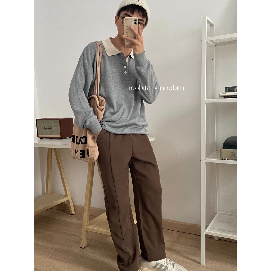NOOBITA - Áo polo len mịn thu đông tay dài form rộng 7997