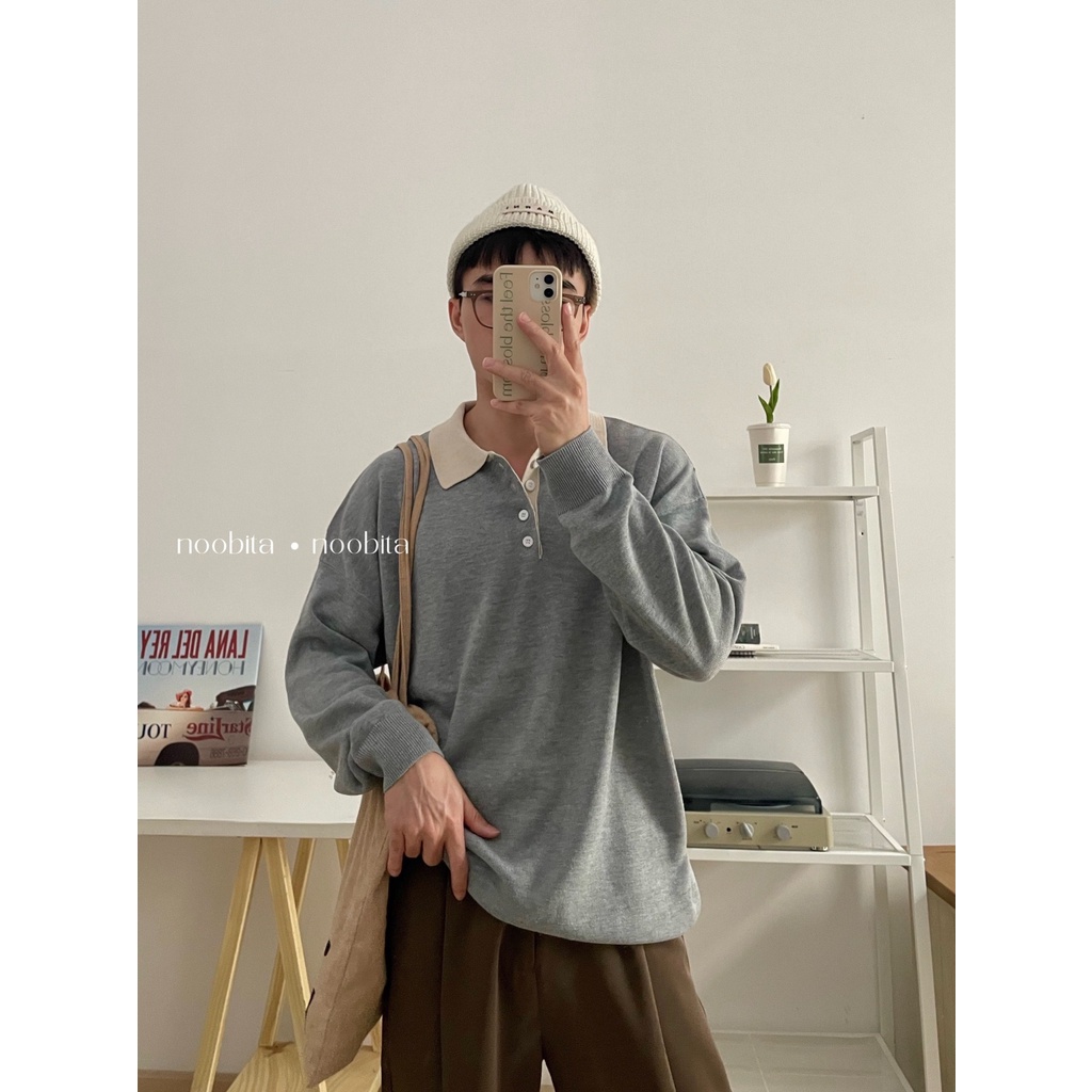 NOOBITA - Áo polo len mịn thu đông tay dài form rộng 7997