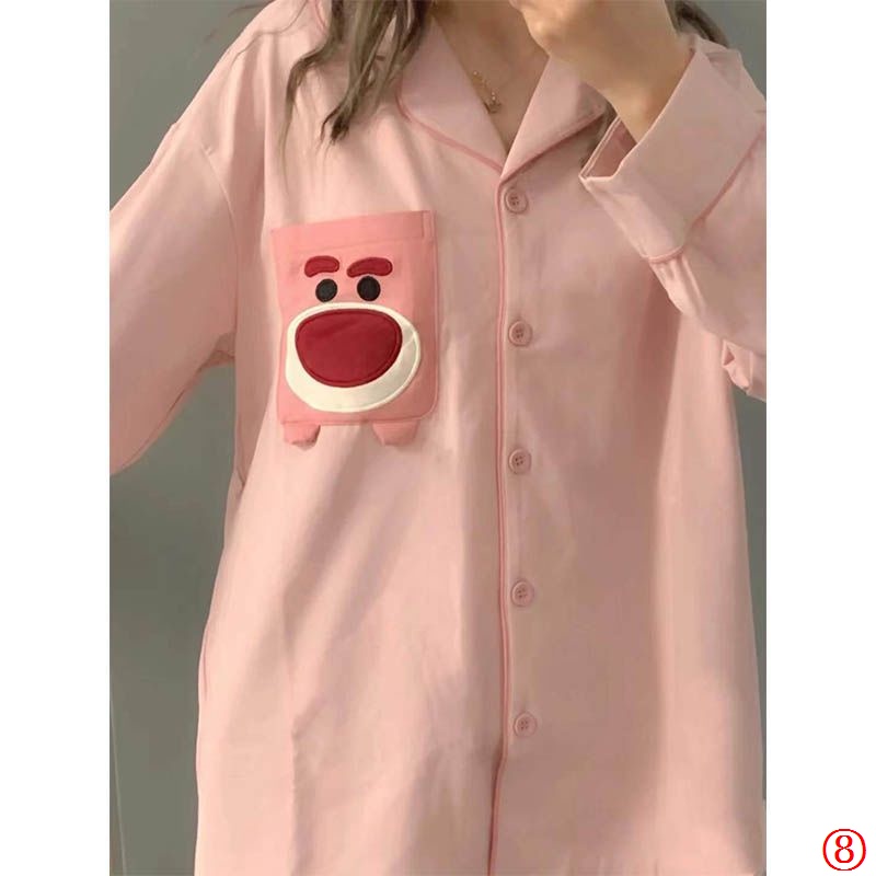 Bộ Đồ Ngủ Tay Dài In Hình Gấu Dâu Tây Dễ Thương Thời Trang Xuân Thu Cho Bạn Gái