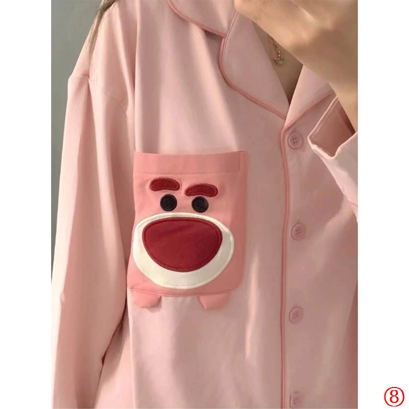 Bộ Đồ Ngủ Tay Dài In Hình Gấu Dâu Tây Dễ Thương Thời Trang Xuân Thu Cho Bạn Gái