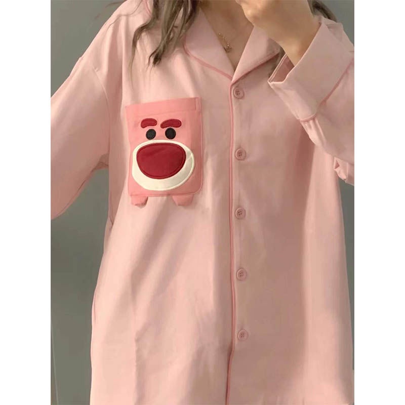 Bộ Đồ Ngủ Tay Dài In Hình Gấu Dâu Tây Dễ Thương Thời Trang Xuân Thu Cho Bạn Gái