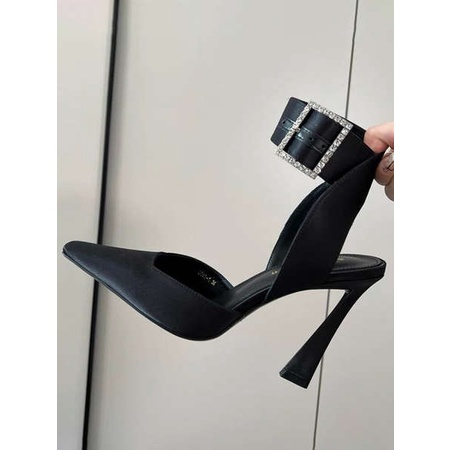 Giày Cao Gót Bít Mũi Cao Gót Bằng satin Màu Đen Thời Trang Mùa Xuân 2023