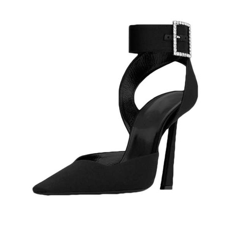 Giày Cao Gót Bít Mũi Cao Gót Bằng satin Màu Đen Thời Trang Mùa Xuân 2023