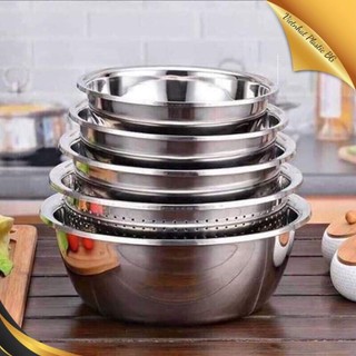 Sét 5 món rổ và chậu inox