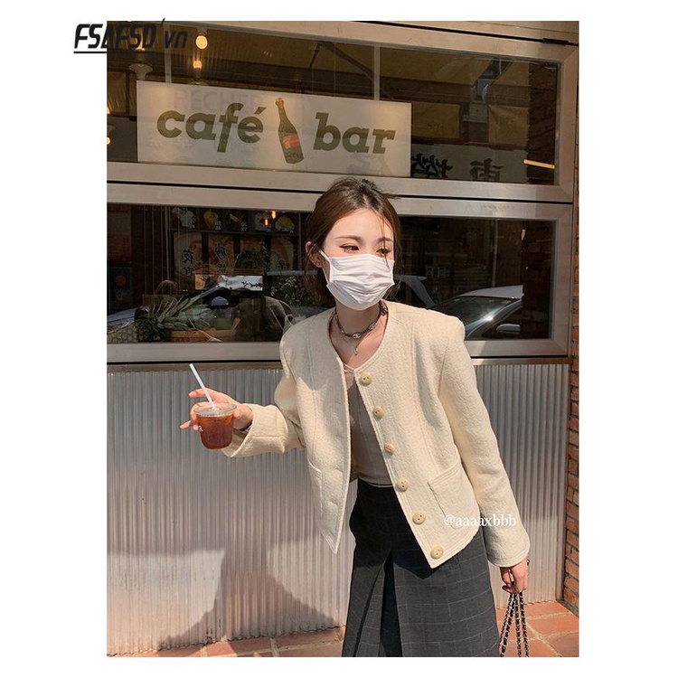 Honypove Áo Khoác Dệt Kim Ngắn Màu Trắng Phong Cách Mới Mùa Thu Năm 2023