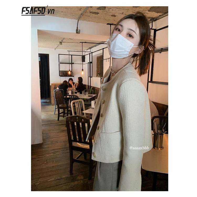 Honypove Áo Khoác Dệt Kim Ngắn Màu Trắng Phong Cách Mới Mùa Thu Năm 2023