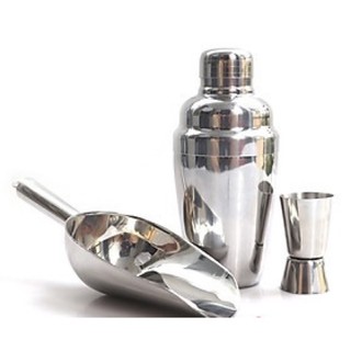 Combo bình lắc dụng cụ xúc đá và ly đong định lượng inox cao cấp. Dụng cụ pha chế