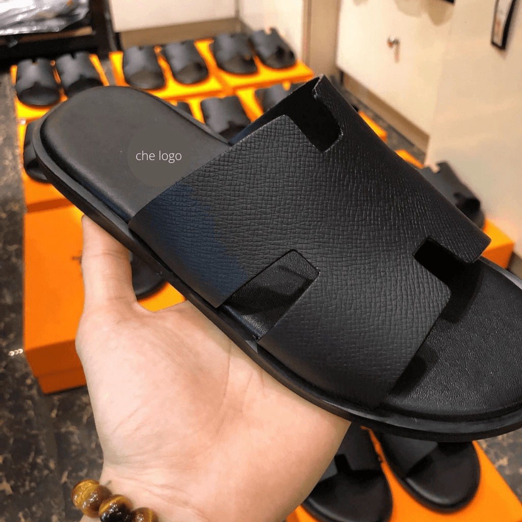 Giá tận xưởng Dép Chữ H Nam Màu Đen Quai Dán, Dép Nam Quai Ngang Da Bò Kiểu Dáng Thời Trang Đi Thoáng Chân XẢ KHO