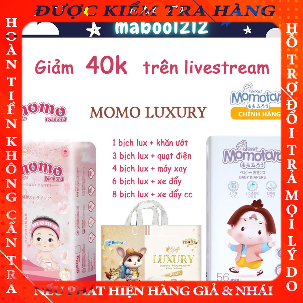 Tã bỉm dán/quần MOMOTARO, MOMO DIAMOND, MOMO LUXURY chính hãng S112/M96/M92/L84/XL78/XXL72/XXXL70