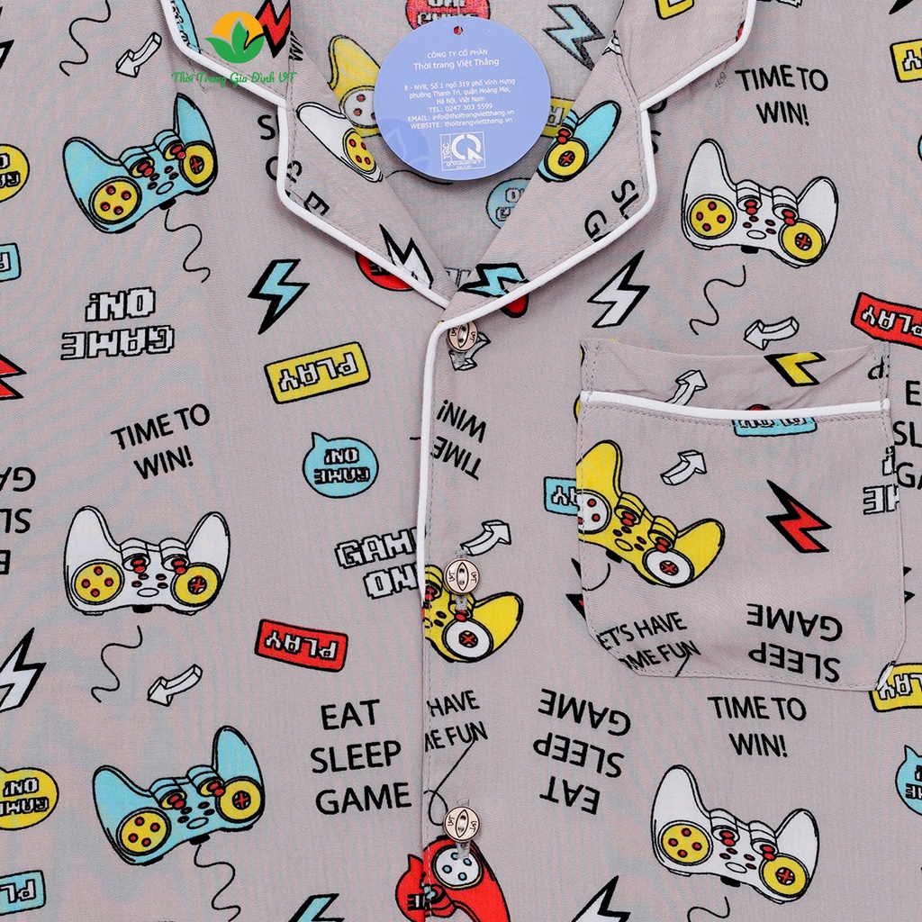 Bộ lanh bé trai quần dài áo dài tay Pijama bigsize thời trang gia đình VT - B70.2314