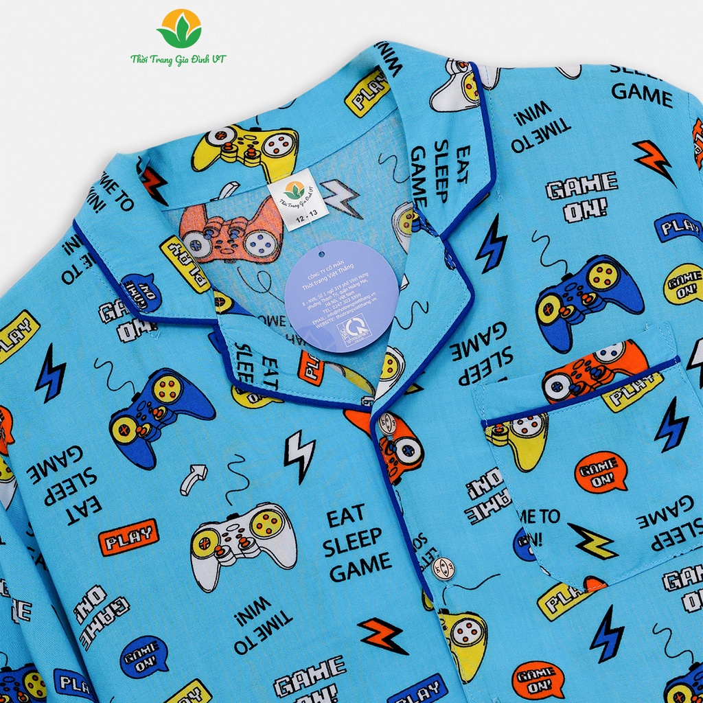 Bộ lanh bé trai quần dài áo dài tay Pijama bigsize thời trang gia đình VT - B70.2314