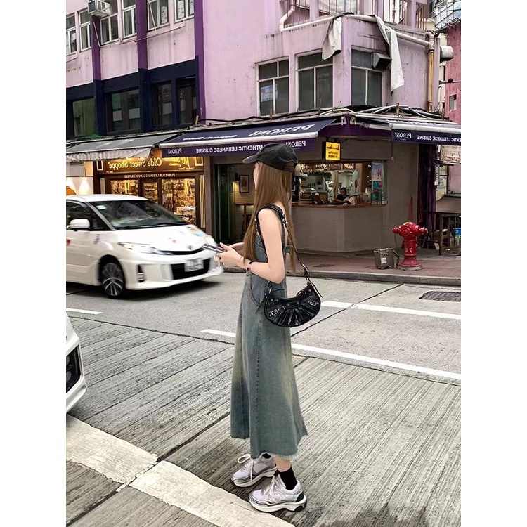 Jiashucheng Đầm Yếm denim Chữ a Thời Trang Hè Xinh Xắn Cho Nữ