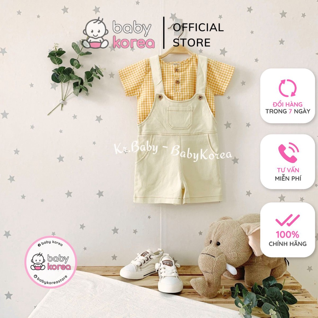 Set yếm bò kèm áo kẻ MINICLOSET made in KOREA mềm mát cho bé made in Korea thời trang trẻ em BABYKOREA