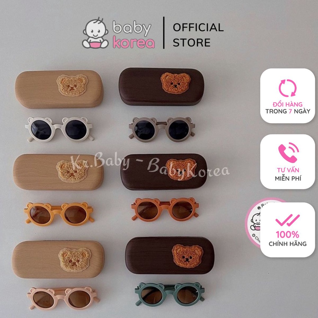 Kính râm, kính đi nắng gấu kèm hộp đựng chống bụi, chống tia UV 400 cho bé đi nắng, đi biển thời trang trẻ em BABYKOREA