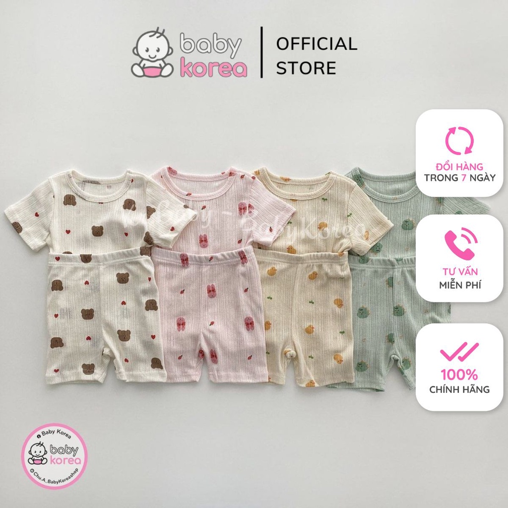 Bộ quần áo cotton lỗ thoáng mát made in Korea hoạ tiết dễ thương cho bé từ 8 - 20kg thời trang trẻ em BABYKOREA