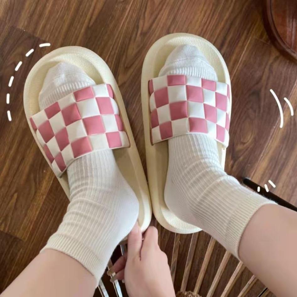 Dép nữ quai ngang caro đế bánh mỳ cực phẩm 2022, Dép thời trang nữ hot trend size 36-41