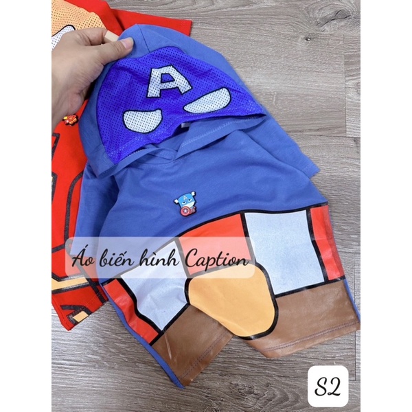 Set 2 Áo Thun Ngắn Tay Có Mũ Trùm Đầu Biến Hình Họa Tiết Siêu Nhân Marvel Cho Bé - Quà Tặng Sinh Nhật Halloween Cho Bé