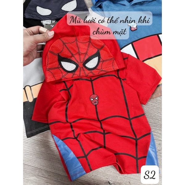 Set 2 Áo Thun Ngắn Tay Có Mũ Trùm Đầu Biến Hình Họa Tiết Siêu Nhân Marvel Cho Bé - Quà Tặng Sinh Nhật Halloween Cho Bé