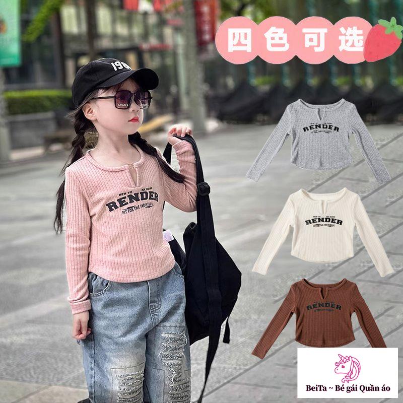 Áo Thun Tay Dài Phong Cách Hàn Quốc Thời Trang Xuân Thu Mới 2023 Dành Cho Bé Gái