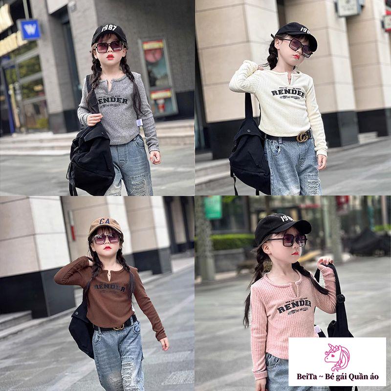 Áo Thun Tay Dài Phong Cách Hàn Quốc Thời Trang Xuân Thu Mới 2023 Dành Cho Bé Gái