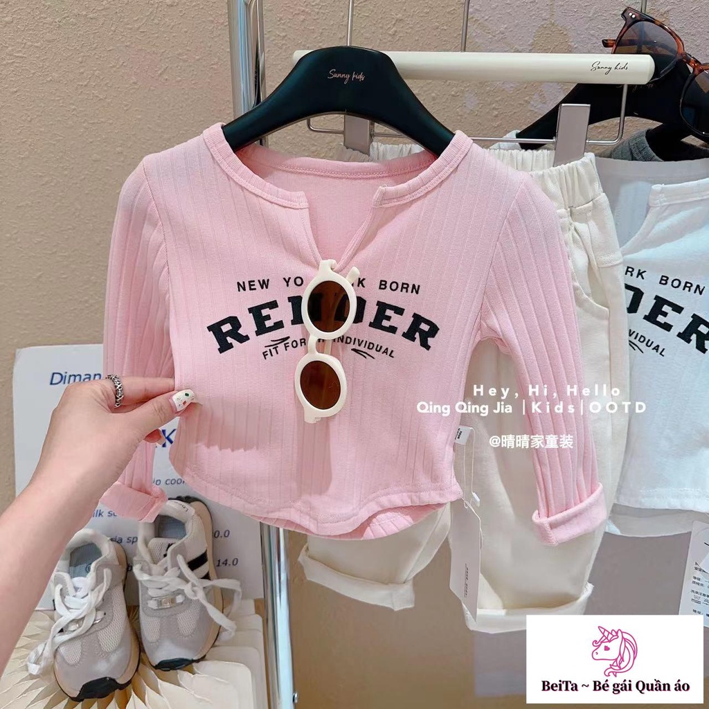 Áo Thun Tay Dài Phong Cách Hàn Quốc Thời Trang Xuân Thu Mới 2023 Dành Cho Bé Gái